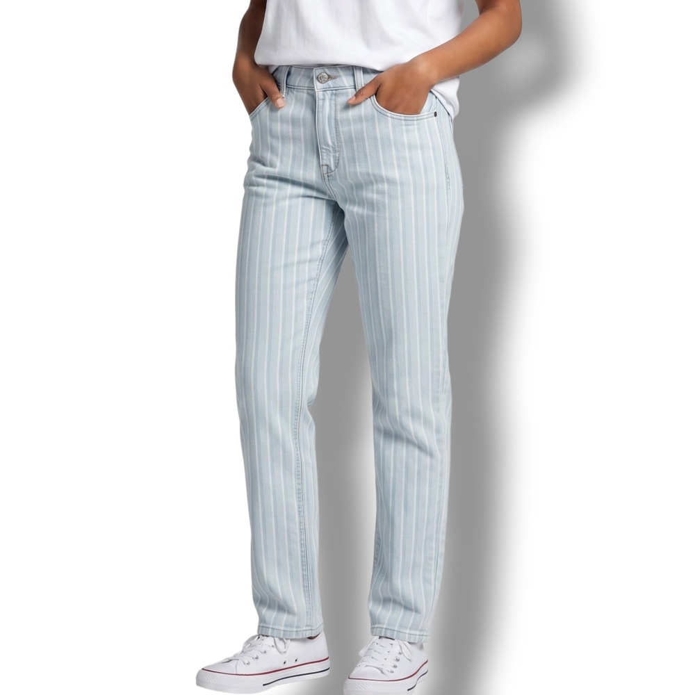 AG Adriano Goldschmied Womens Blue White Striped Slim Straight Jeans Size 26‎